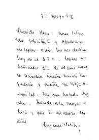 Carta de Miguel Delibes a Francisco Rabal. 22 de mayo de 1992