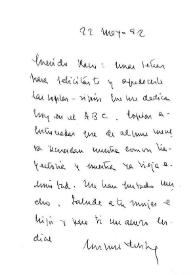 Carta de Miguel Delibes a Francisco Rabal. 22 de mayo de 1992