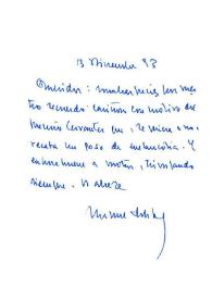 Carta de Miguel Delibes a Francisco Rabal. 13 de diciembre de 1993