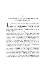 Informe sobre adquisición de unos autógrafos de don Emilio Castelar