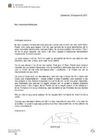 Carta de Jordi Pujol a Asunción Balaguer. Barcelona, 30 de agosto de 2001