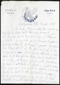 Carta de Francisco Rabal a Asunción Balaguer. Cuelgamuros, 23 de agosto de 1949
