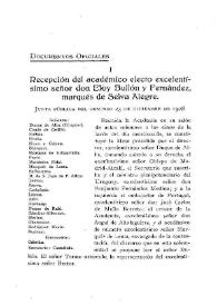 Recepción del académico electo excelentísimo señor don Eloy Bullón y Fernández, marqués de Selva Alegre
