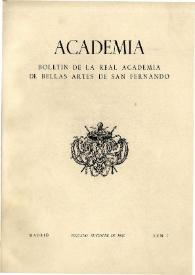 Academia : Boletín de la Real Academia de Bellas Artes de San Fernando. Segundo semestre 1958. Número 7. Preliminares e índice