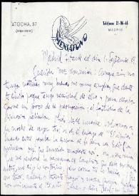 Carta de Francisco Rabal a Asunción Balaguer. Madrid, 1 de septiembre de 1949