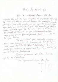 Carta de Luis Buñuel a Francisco Rabal. París, 30 de agosto de 1966