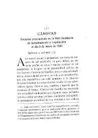 Cánovas. Discurso pronunciado en la Real Academia de Jurisprudencia y Legislación el día 3 de mayo de 1930. [1]