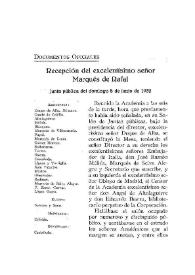Recepción del Excelentísimo Señor Marqués de Rafal. Junta pública del 5 junio 1932