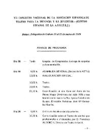 VII Congreso Nacional de la Asociación Española de Teatro para la Infancia y la Juventud. (Centro Español de la A.S.S.I.T.E.J.). Burgos. Delegación de Cultura 19 al 23 de marzo de 1980. Avance de programa