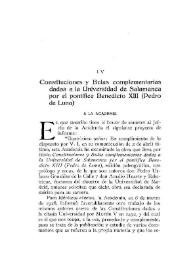 Constituciones y Bulas complementarias dadas a la Universidad de Salamanca por el pontífice Benedicto XIII (Pedro de Luna)