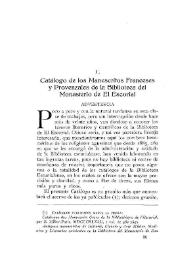 Catálogo de los Manuscritos Franceses y Provenzales de la Biblioteca del Monasterio de El Escorial