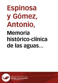 Memoria histórico-clínica de las aguas minero-medicinales de La Aliseda