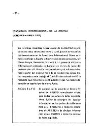 Asamblea Internacional de la ASSITEJ. Londres (abril 1973)