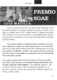 Luis Matilla. Premio SGAE