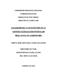 Evaluación del plan de estudio de la carrera de Educación Preescolar en el grado de licenciatura