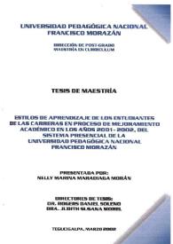 Estilos de aprendizaje de los estudiantes de las carreras en proceso de mejoramiento académico en los años 2001-2002, del sistema presidencial de la Universidad Pedagógica Nacional Francisco Morazán