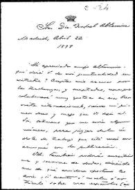 Carta de Emilia Pardo Bazán a Rafael Altamira. Madrid, 22 de abril de 1898