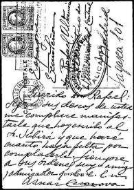 Tarjeta postal de Aznar Casanova a Rafael Altamira. 3 de julio de 1902