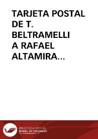 Tarjeta postal de T. Beltramelli a Rafael Altamira. Forli (Italia) 24 de diciembre de 1904