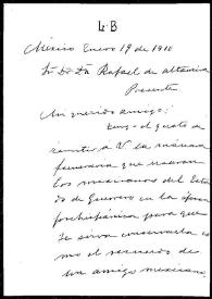 Carta de Leopoldo Batres a Rafael Altamira. México, 19 de enero de 1910