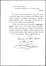 Carta de Francisco de Asís Barbero y Hermosilla a Rafael Altamira. 20 de enero de 1910