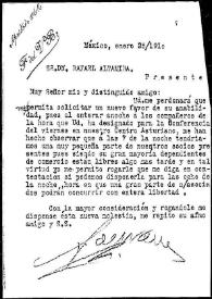 Carta de F. del Vans a Rafael Altamira. México, 25 de enero de 1910