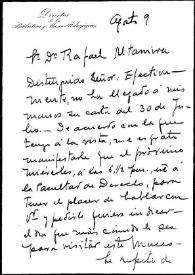 Carta de Luis María Jordán, director de la Biblioteca y Museo Pedagógicos, a Rafael Altamira. Buenos Aires, 9 de agosto de [1909?]