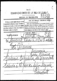 Telegrama del presidente de la colonia española de Aguacate a Rafael Altamira. 16 de febrero de 1910