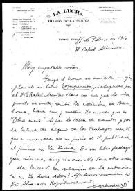 Carta de Carlos Matí a Rafael Altamira. Habana, Cuba, 16 de febrero de 1910