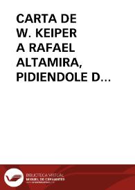 Carta de W. Keiper a Rafael Altamira, 2 de octubre de 1909