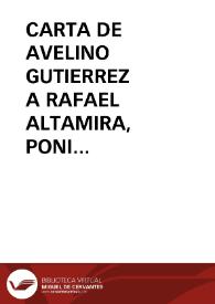 Carta de Avelino Gutiérrez a Rafael Altamira, 8 de octubre de 1909