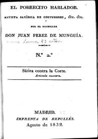 El Pobrecito Hablador : revista satírica de costumbres. Núm. 2 agosto de 1832