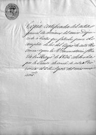 Comunicación del envío de la copia certificada del Acta de diputado por Ávila (convocatoria del 24 de mayo de 1836)