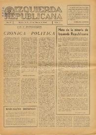 Izquierda Republicana : Publicación Mensual. Órgano De Izquierda Republicana En El Exilio.. Núm. 7, 15 de febrero de 1945