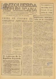 Izquierda Republicana : Publicación Mensual. Órgano De Izquierda Republicana En El Exilio.. Núm. 14, 15 de septiembre de 1945