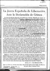 La Junta Española de Liberación ante la Declaración de Crimea. México, D. F., 13 de febrero de 1945