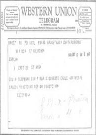 Telegrama de la Western Union de Eugenio Xammar a Carlos Esplá, 17 de octubre de 1958