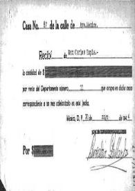 Recibo del importe del pago de un mes de la casa de Carlos Esplá, fechado el 20 de mayo de 1944