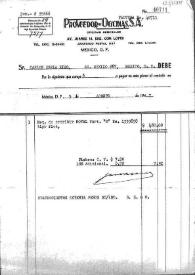 Talonario del Proveedor de Oficinas S.A. para Carlos Esplá Rizo. México, 5 de agosto de 1947