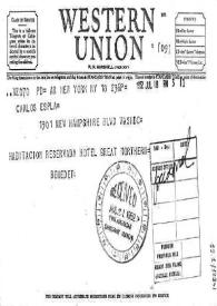 Telegrama del 18 de julio de 1952 de la Western Union a Carlos Esplá sobre la reserva de una habitación en el Hotel Great Northern
