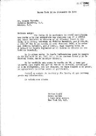Carta de Carlos Esplá al Sr. Claude Terrein, de 'Crédito Bursátil'. Nueva York, 12 de diciembre de 1959