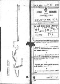 Boleto de ida de Rosa Fargá de Esplá de Buenos Aires a Santiago o Valparaíso, emitido el 28 de octubre de 1940, adjuntando itinerario gráfico del viaje a Chile