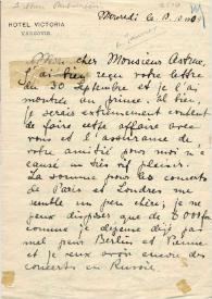 Carta dirigida a G. Astruc. Varsovia (Polonia), 13-10-1909