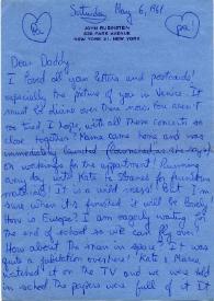 Carta dirigida a Arthur Rubinstein. Nueva York (Estados Unidos), 06-05-1961