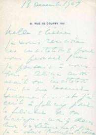 Carta dirigida a Aniela Rubinstein. París (Francia), 18-12-1959