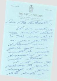 Carta dirigida a Aniela Rubinstein. Londres (Inglaterra)