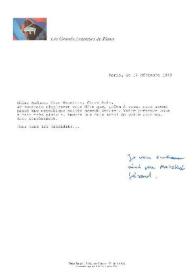 Carta dirigida a Aniela Rubinstein. París (Francia), 14-12-1992