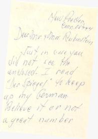Carta dirigida a Aniela y Arthur Rubinstein. New Preston (Conneticut)