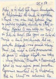 Carta dirigida a Aniela Rubinstein, 25-09-1958