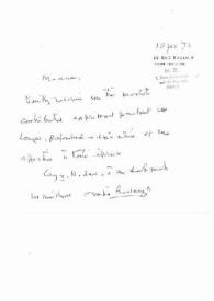 Carta dirigida a Aniela Rubinstein. París (Francia), 10-02-1972